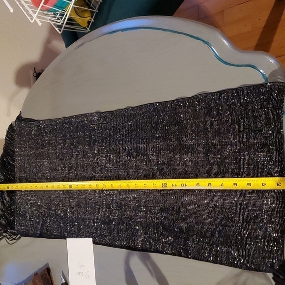 Silver & Black shimmer Metallic scarf with Fringe LARGE - Picture 4 of 6